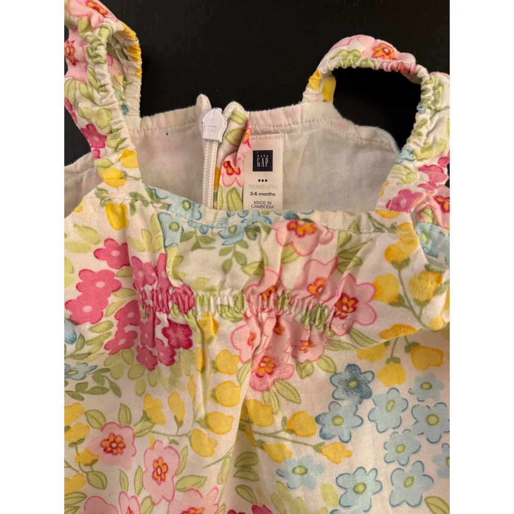 GAP Baby Linen Blend Floral Dress Girls 3-6m Lined Classic‎ Summer Beach Party
